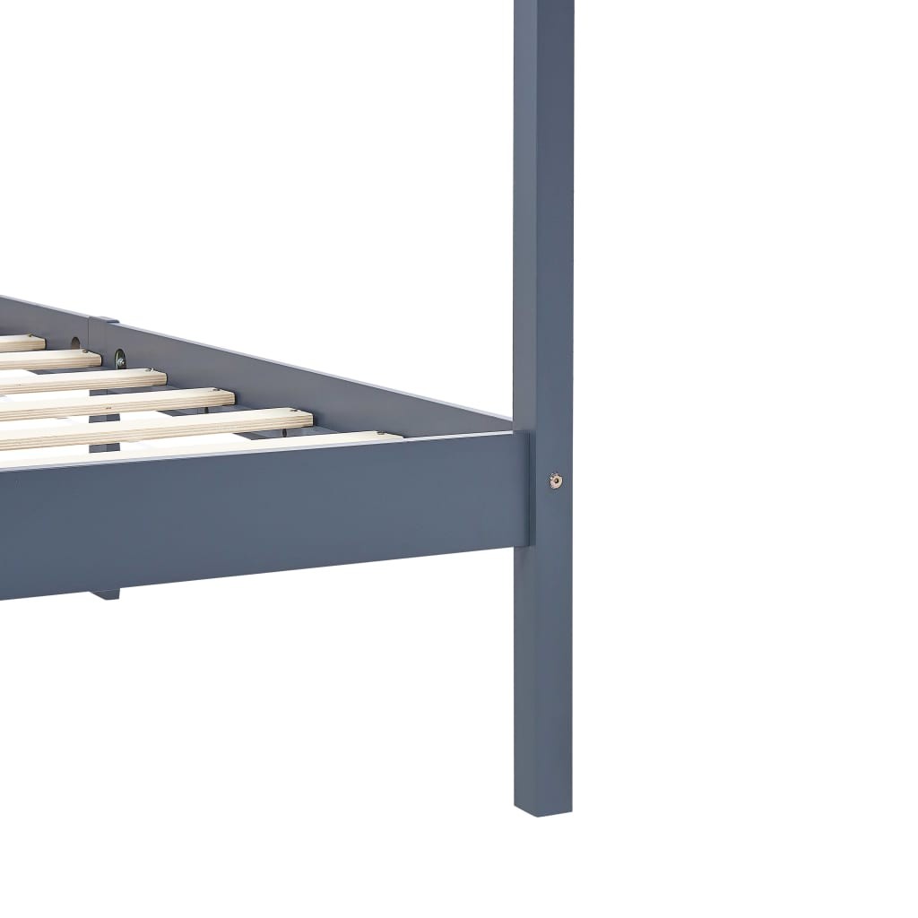 Canopy Bed Frame with 4 Drawers Grey Solid Pine Wood 160x200 cm